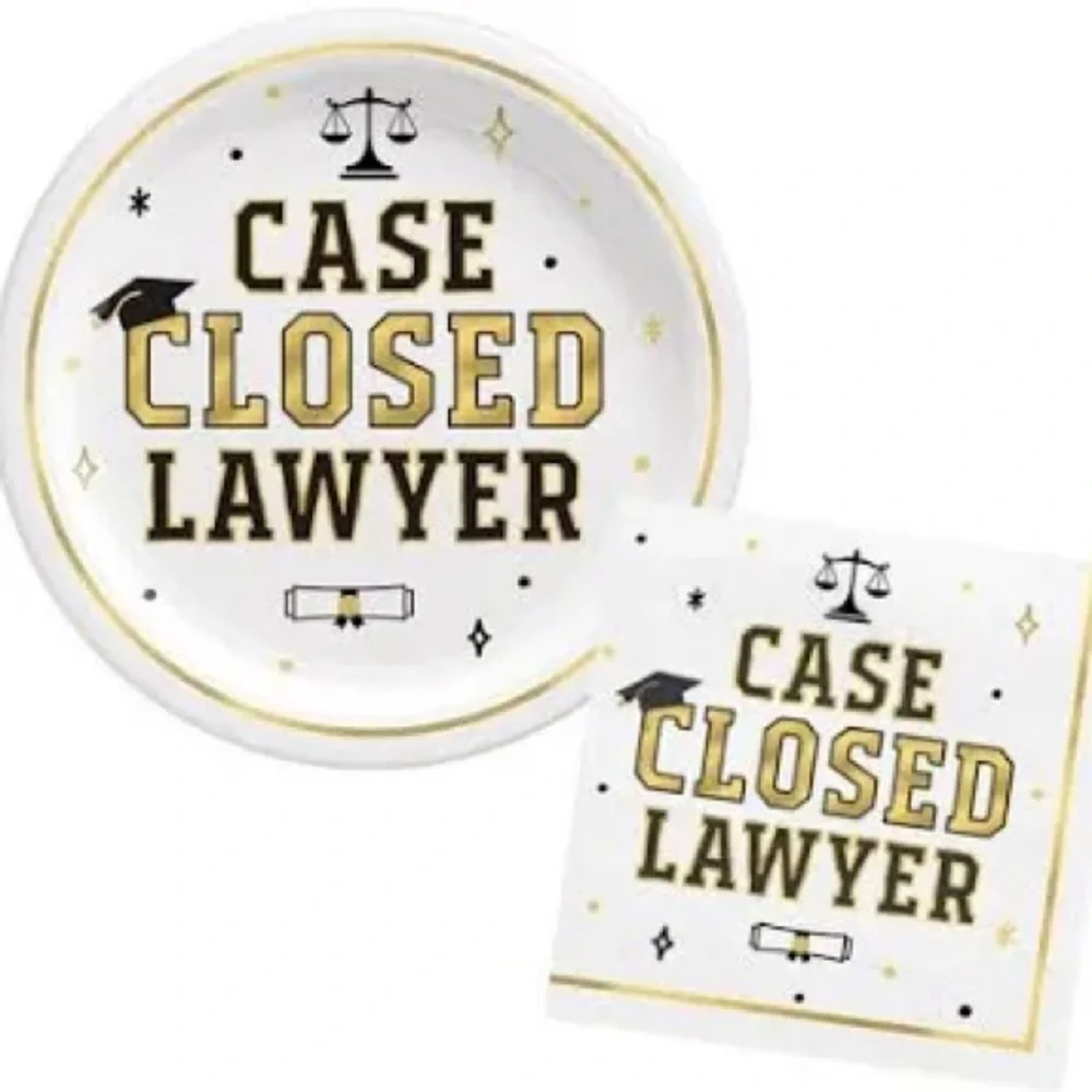 Law School Graduation Plates and Napkins Set - Case Closed Lawyer - Grad Party